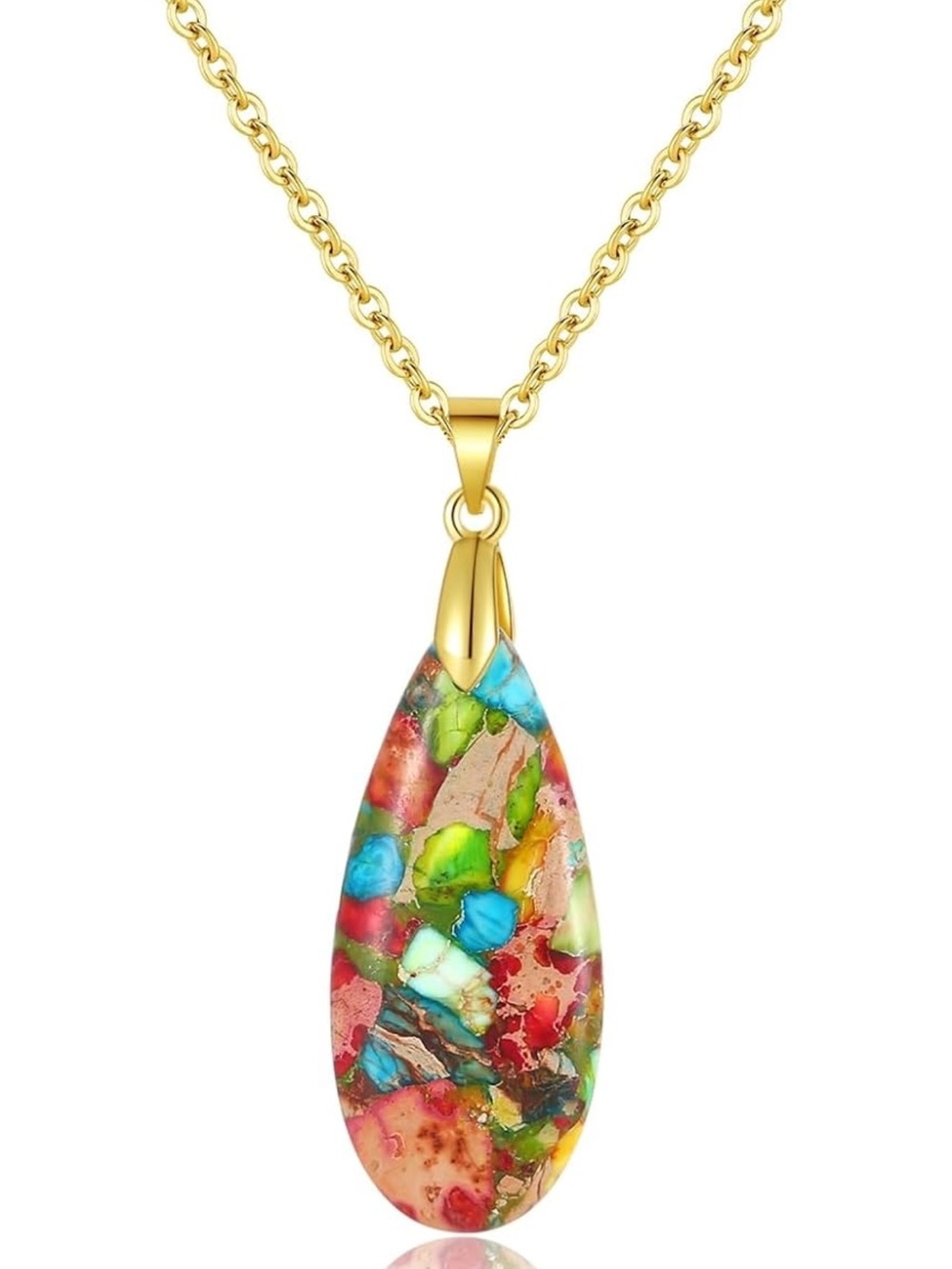 Gold-Tone Multicolor Teardrop Pendant Necklace - Women Jewelry